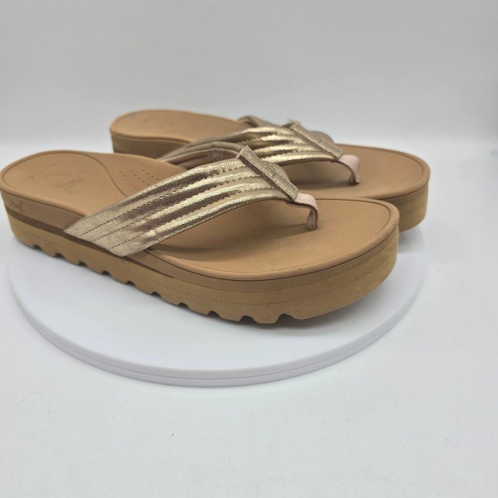 Reef Horizon Shea Hi Cushion Platform Flip Flops Sandals Comfort Beach Gold SZ 9